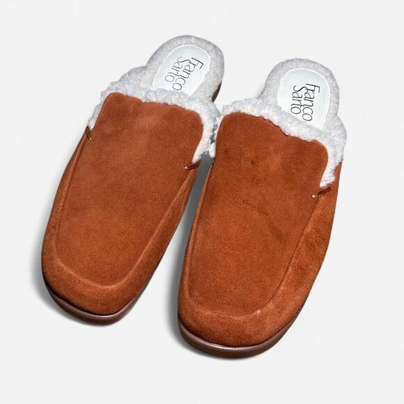 Franco Sarto Barris 2 Cognac Faux Fur Lined Slip On Mules women size 9 - Picture 2 of 6